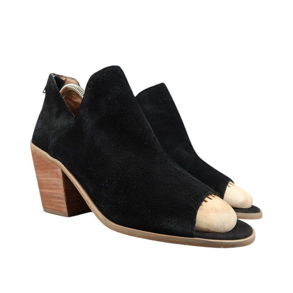 Susina Shoes Womens 10 Bootie Open Toe Leather Fashion Block Heel Cutout Black